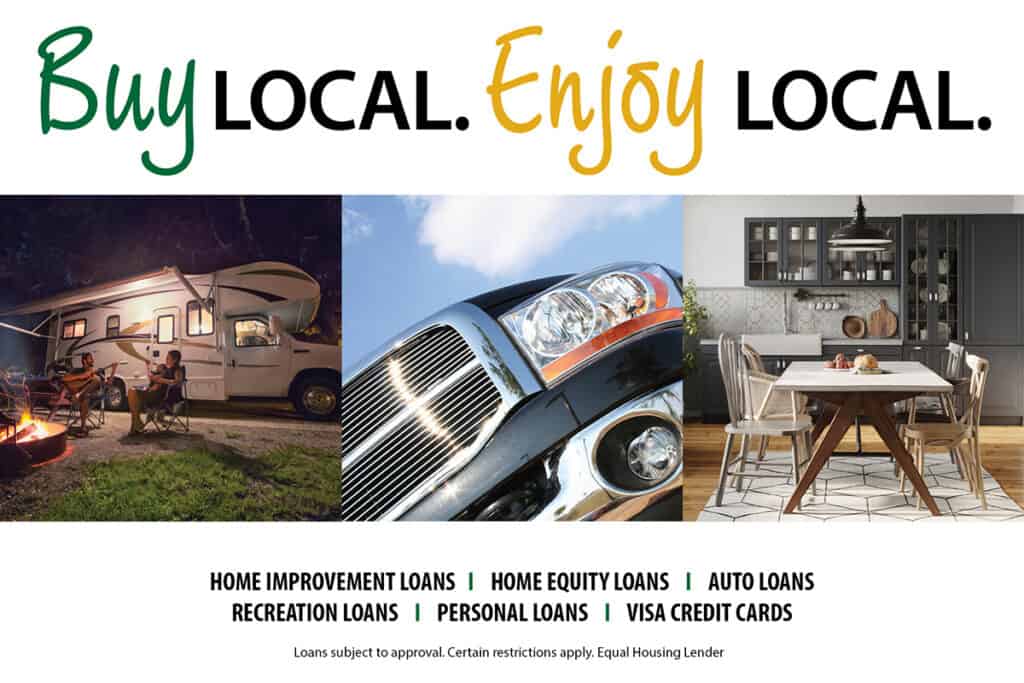 Buy Local Enjoy Local graphic with camper and truck