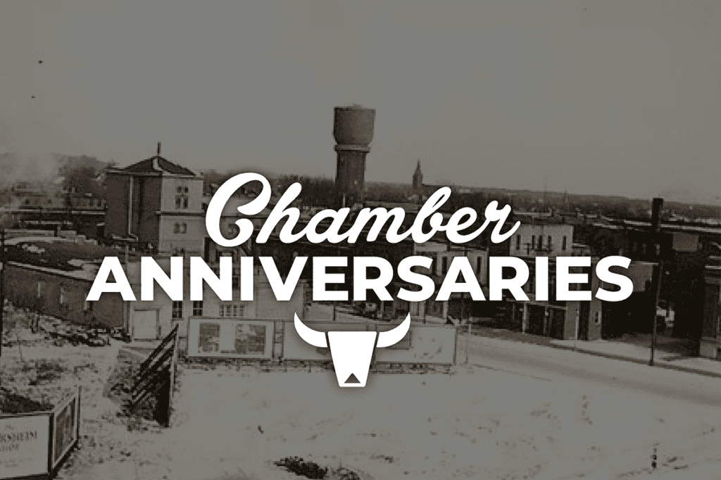 Chamber Anniversaries Graphic with Old Water Tower Photo