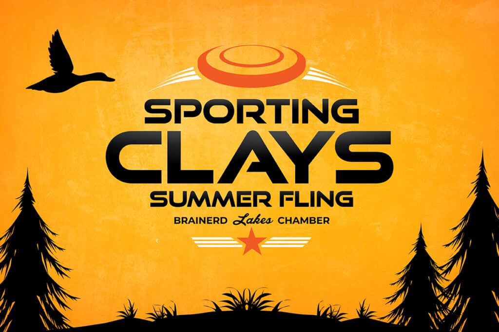 Sporting Clays Logo on Orange Background with Black Trees