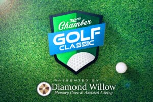 Chamber Golf Classic Logo Full Color on Grass Background with Dimond Willow Logo