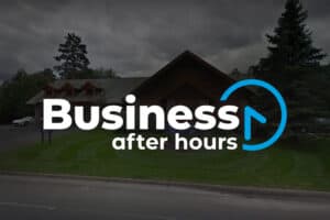 Business After Hours logo on top of photo of Frandsen Bank building photo of exterior