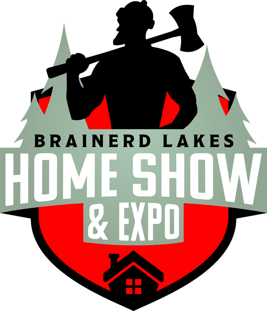 1200x800 Graphic Image of Brainerd Lakes Home Show and Expo logo with Paul Bunyan Icon and a Cabin Icon with Pine Trees