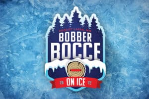 1200x800 Graphic Image of Bobber Bocce On Ice Logo on a blue ice background