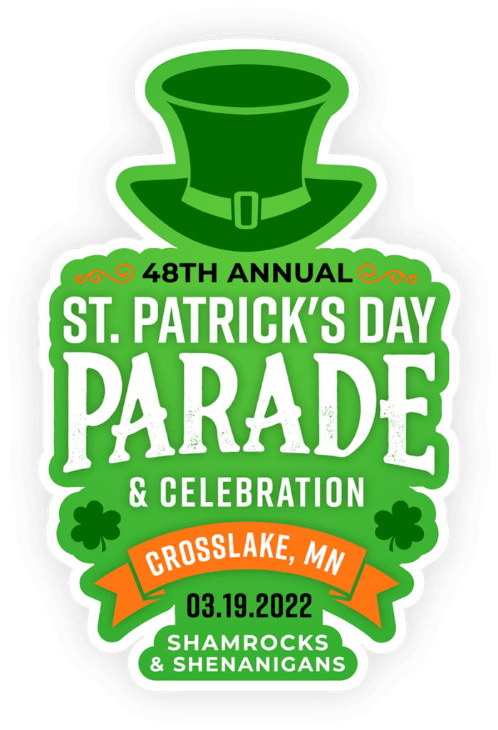 Graphic Image of White, Green, and orange St. Patrick's Day Parade logo