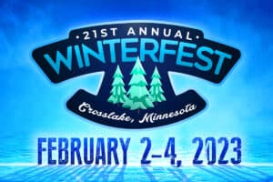 WinterFest black and blue logo graphic with ice and blue sky in the background