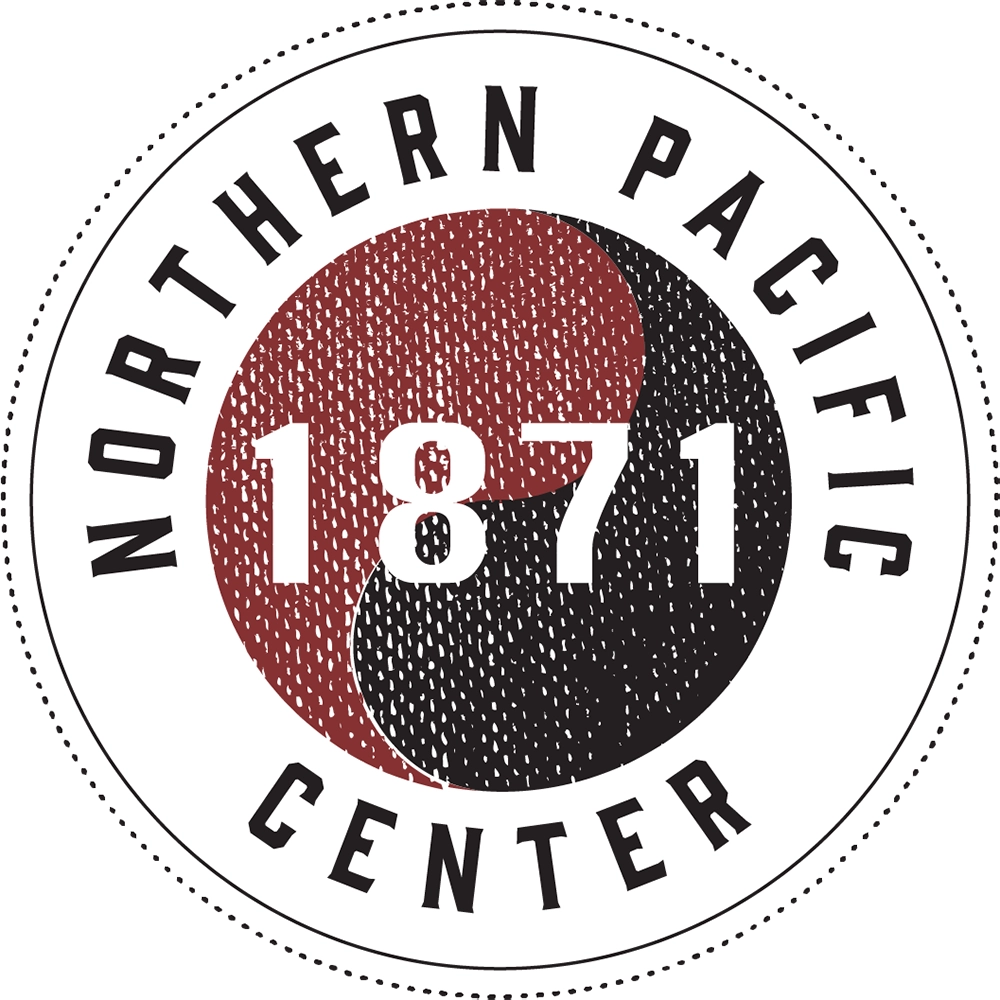 Northern Pacific Center Logo Round white, black, and red