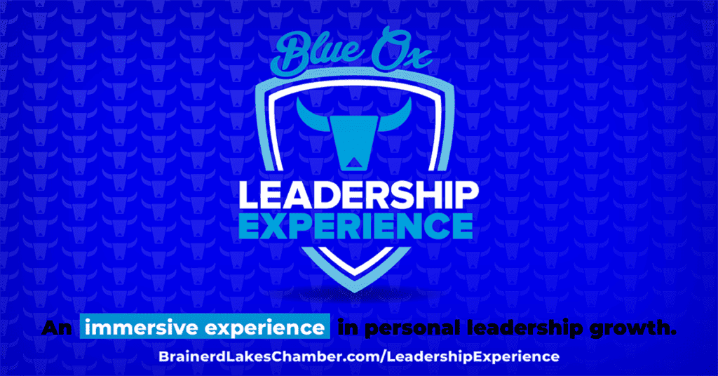 Dark Blue graphic background with white and light blue logo for Leadership Experience