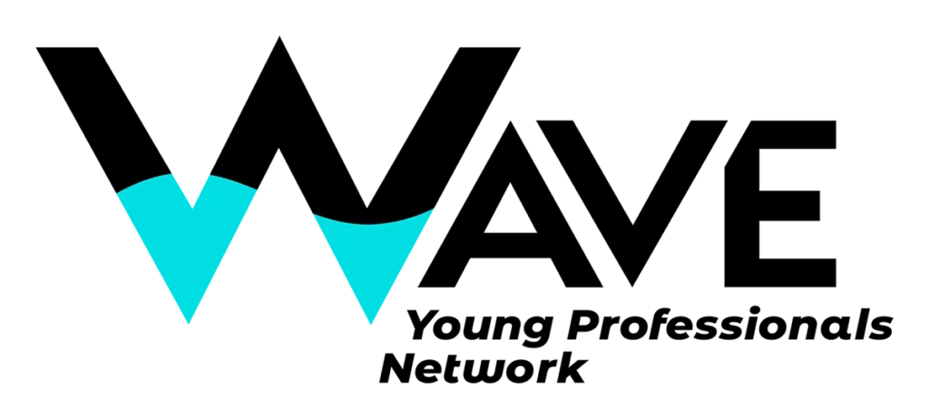 WAVE Young Professionals Network black and teal horizontal logo