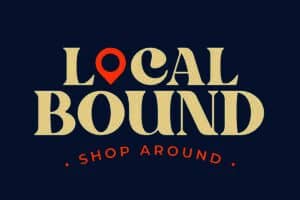 Local Bound Shop Around logo in tan and orange text with a navy blue background
