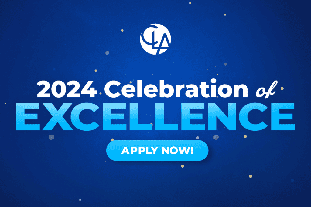 Graphic image of 2024 Celebration logo in blue and white letters against a dark blue background