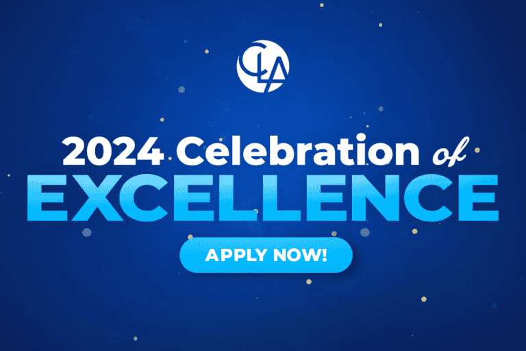 Graphic image of 2024 Celebration logo in blue and white letters against a dark blue background